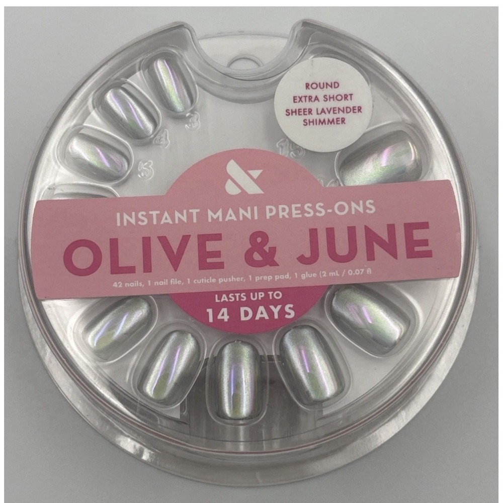 Olive & June Instant Mani Press On Sheer Round Ex Short Lavender Shimmer Nails